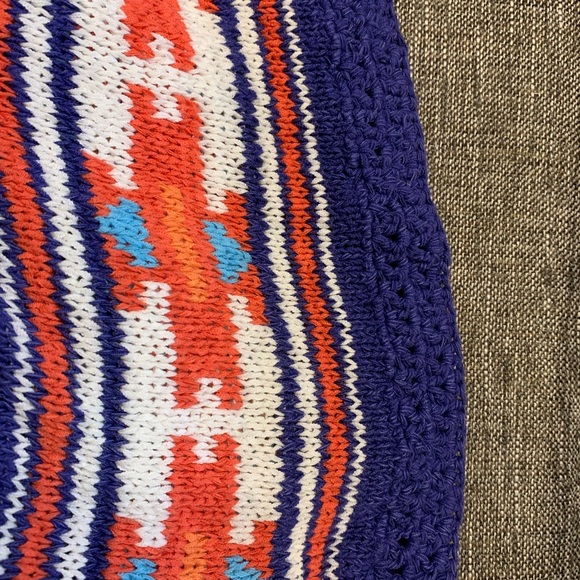 American Eagle Women Chunky Aztec Print Sweater Medium Blue Orange Cotton Nylon - Picture 7 of 7